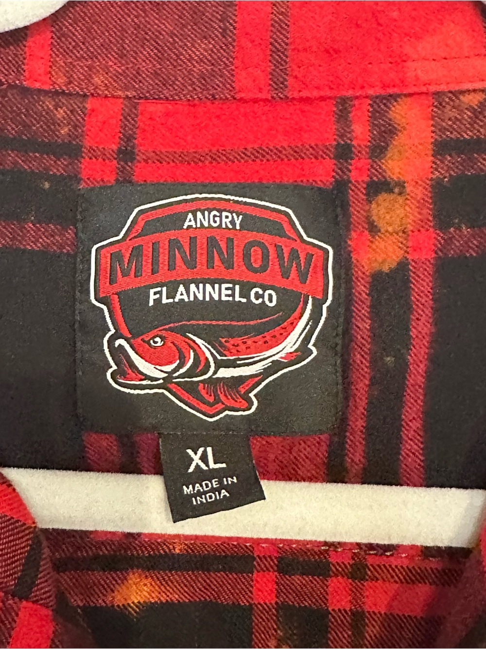 Angry Minnow Flannel Red Distressed Plaid Button Down Shirt Graphic Back Print - Picture 4 of 5
